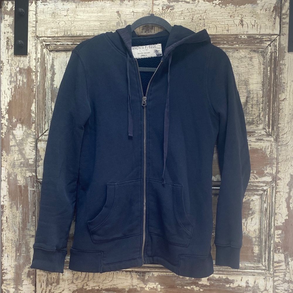 90’s J. Crew Sherpa Fleece Lined Zip-Up Hoodie, Size S
